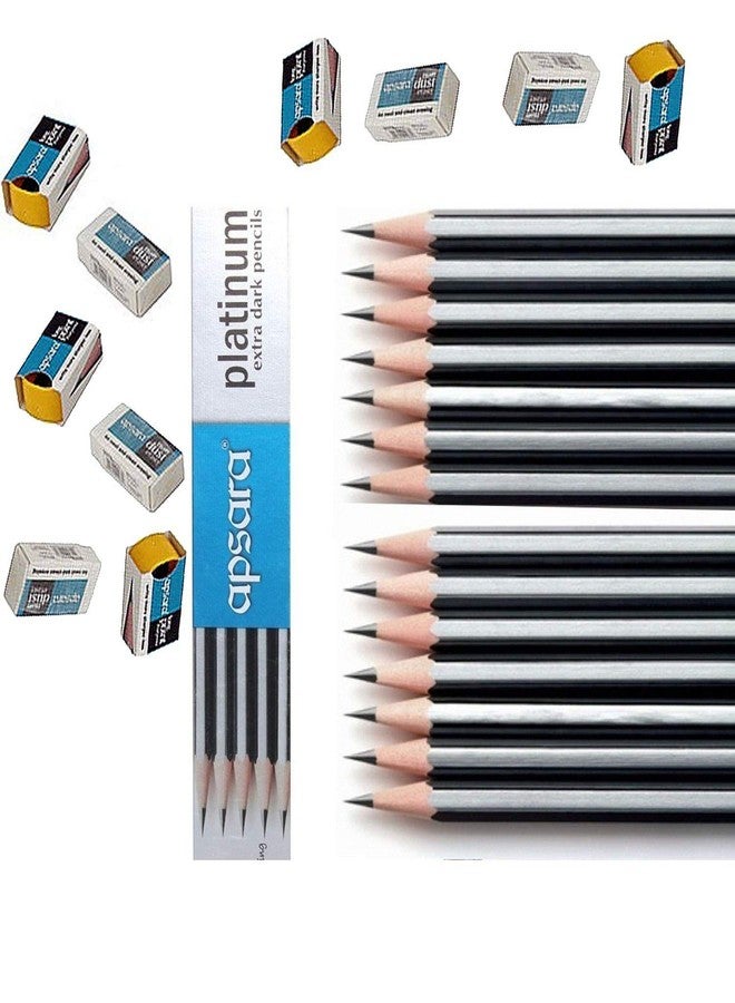 Apsara Platinum Extra Dark Penil Pack of 100 Pencil 10 Sharpner 10 Eraser